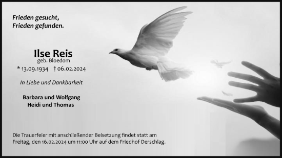 Anzeige von Ilse Reis von Kölner Stadt-Anzeiger / Kölnische Rundschau / Express