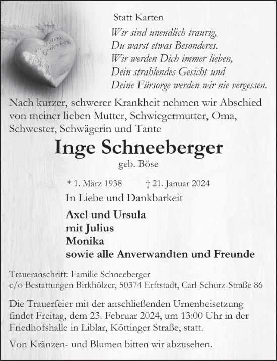Anzeige von Inge Schneeberger von  Werbepost 