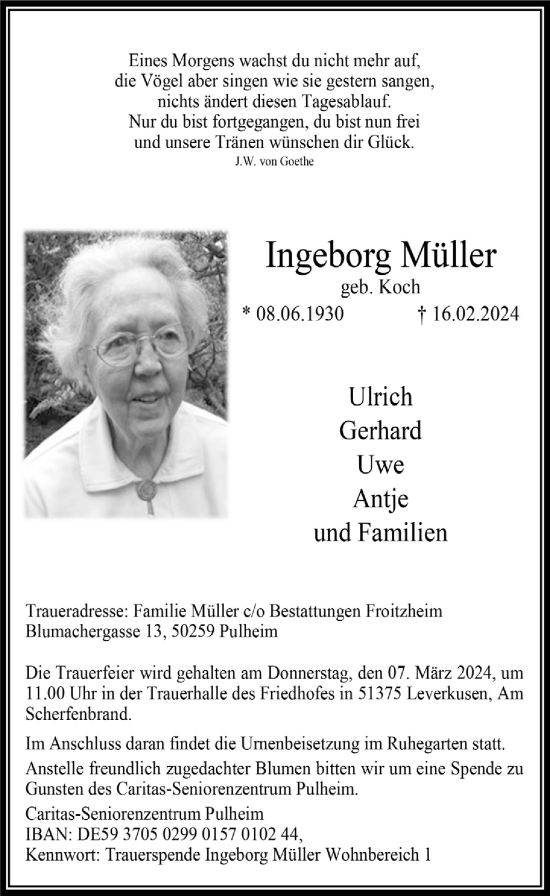 Anzeige von Ingeborg Müller von  Lokale Informationen 