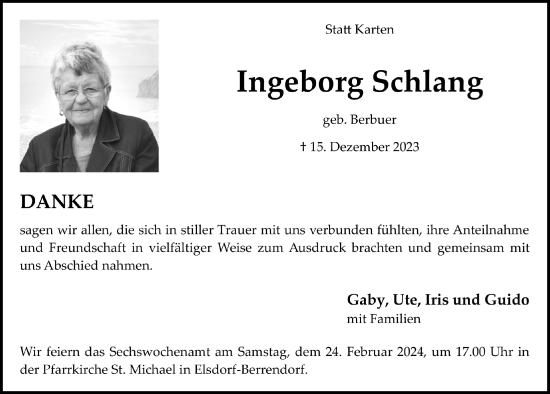 Anzeige von Ingeborg Schlang von  Werbepost 