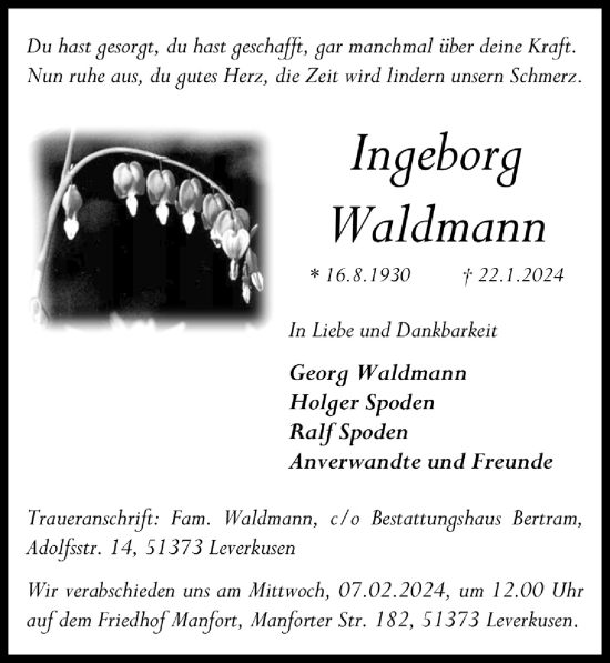 Anzeige von Ingeborg Waldmann von  Lokale Informationen 