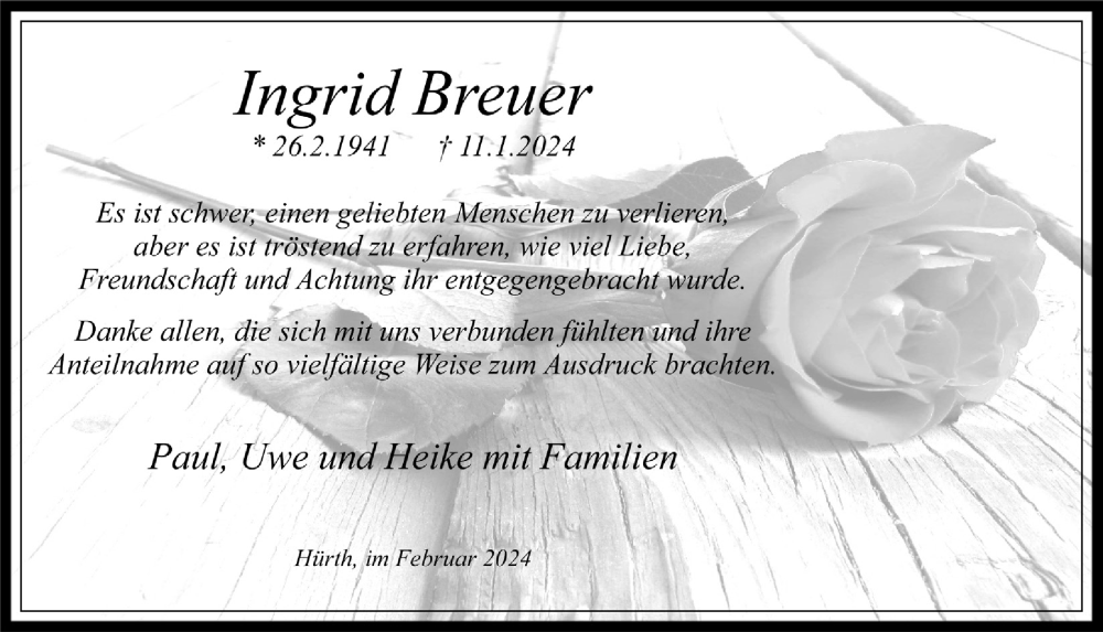  Traueranzeige für Ingrid Breuer vom 09.02.2024 aus  Wochenende 