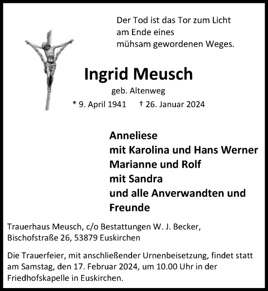 Anzeige von Ingrid Meusch von  Blickpunkt Euskirchen 