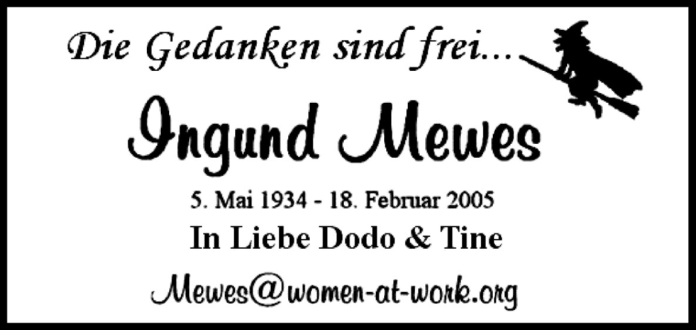  Traueranzeige für Ingund Mewes vom 17.02.2024 aus Kölner Stadt-Anzeiger / Kölnische Rundschau / Express