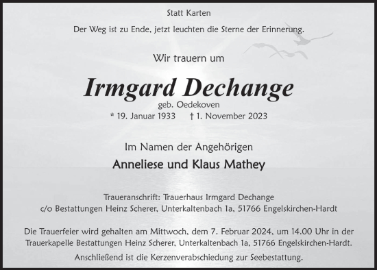 Anzeige von Irmgard Dechange von  Anzeigen Echo 