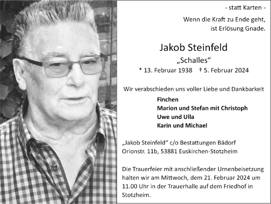 Anzeige von Jakob Steinfeld von  Blickpunkt Euskirchen 