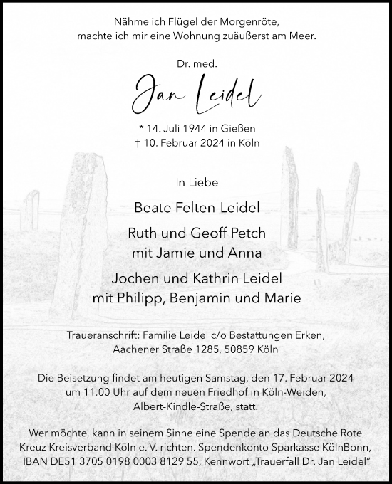 Anzeige von Jan Leidel von Kölner Stadt-Anzeiger / Kölnische Rundschau / Express