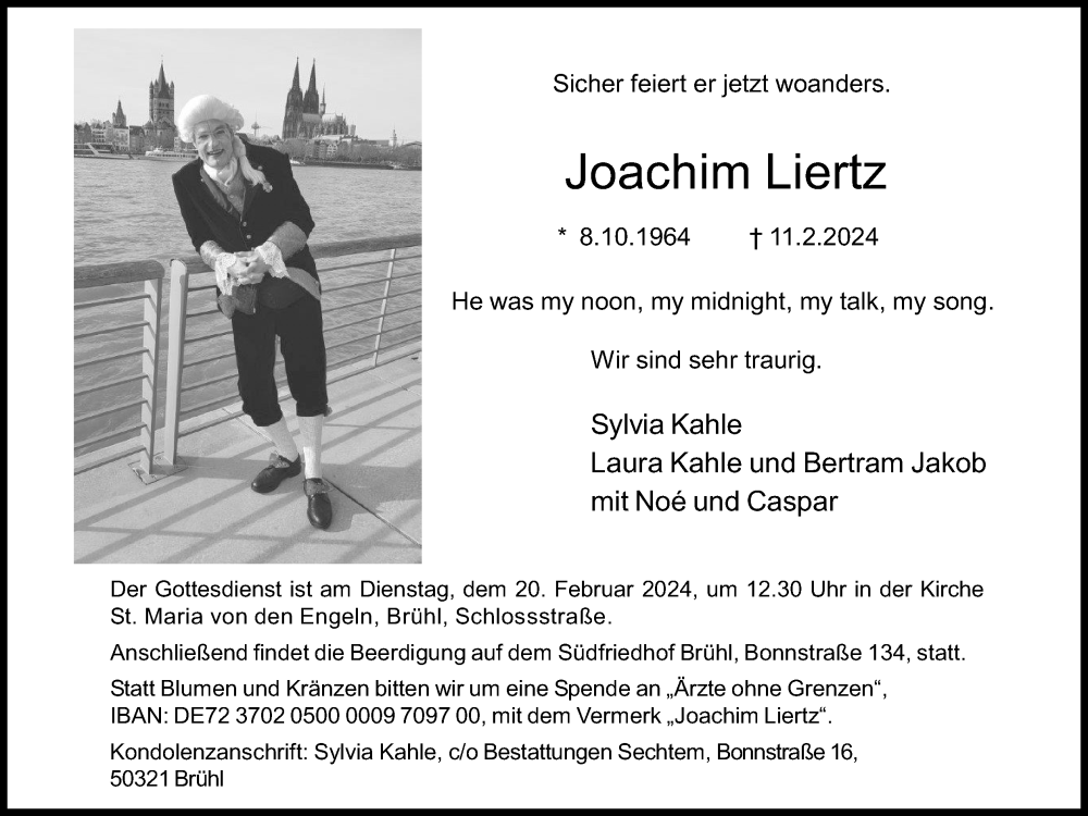  Traueranzeige für Joachim Liertz vom 17.02.2024 aus Kölner Stadt-Anzeiger / Kölnische Rundschau / Express