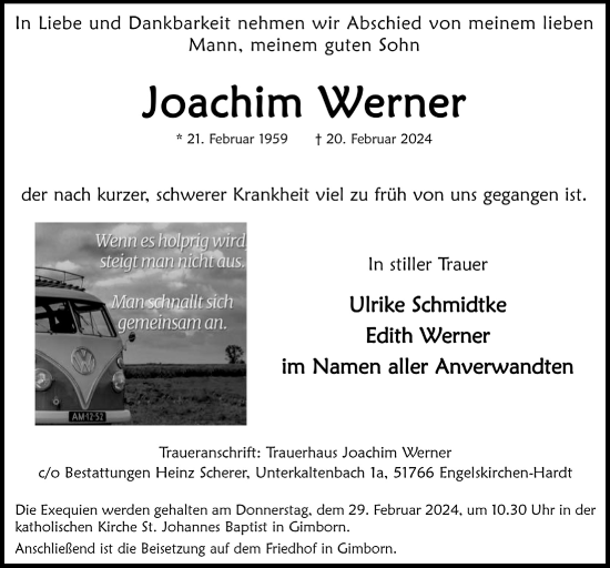 Anzeige von Joachim Werner von  Anzeigen Echo 