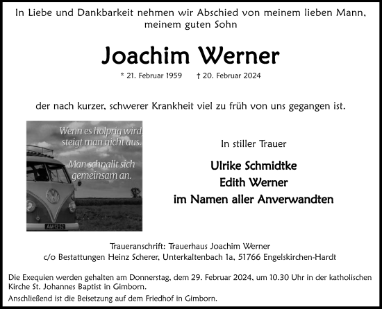 Anzeige von Joachim Werner von Kölner Stadt-Anzeiger / Kölnische Rundschau / Express