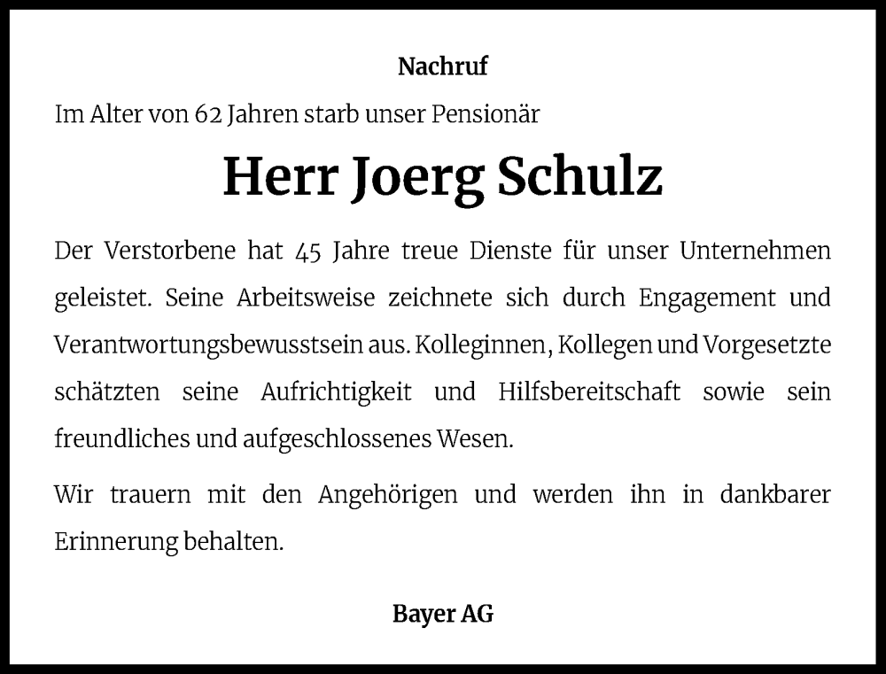  Traueranzeige für Joerg Schulz vom 22.02.2024 aus Kölner Stadt-Anzeiger / Kölnische Rundschau / Express