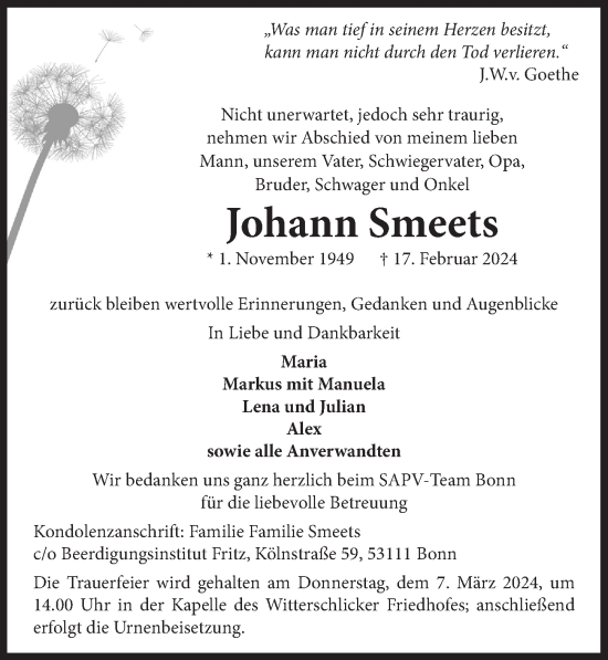 Anzeige von Johann Smeets von  Schaufenster/Blickpunkt 