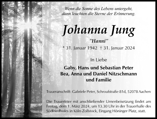 Anzeige von Johanna Jung von Kölner Stadt-Anzeiger / Kölnische Rundschau / Express