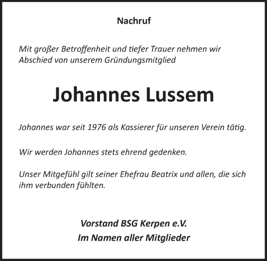 Anzeige von Johannes Lussem von  Werbepost 