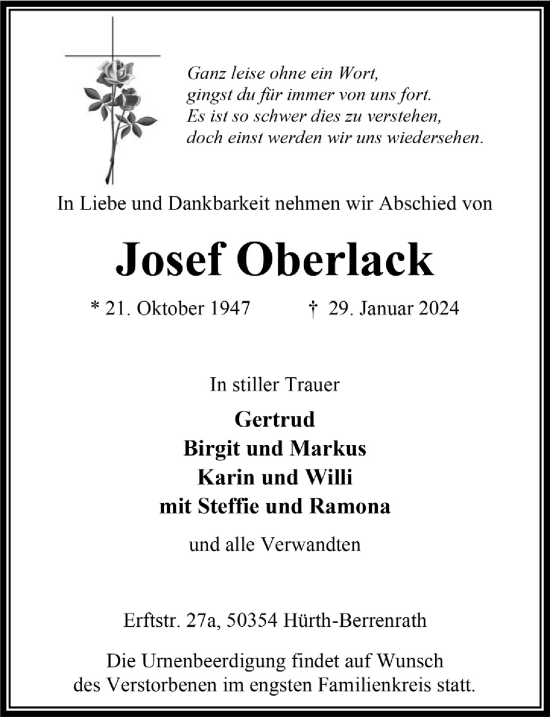 Anzeige von Josef Oberlack von  Wochenende 
