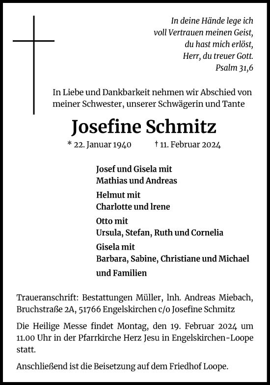 Anzeige von Josefine Schmitz von Kölner Stadt-Anzeiger / Kölnische Rundschau / Express