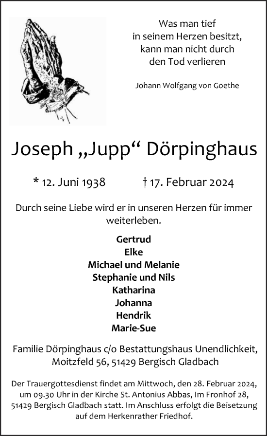 Anzeige von Joseph Dörpinghaus von  Bergisches Handelsblatt 