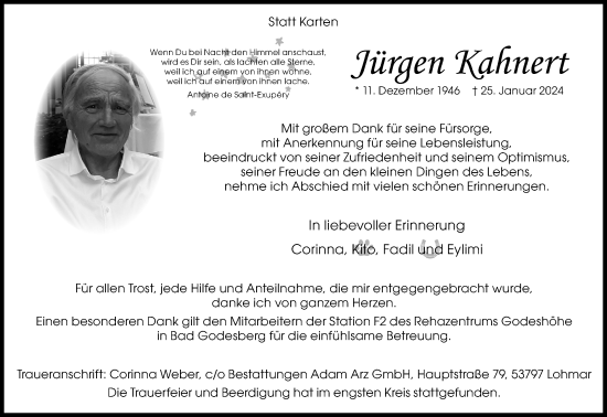 Anzeige von Jürgen Kahnert von Kölner Stadt-Anzeiger / Kölnische Rundschau / Express