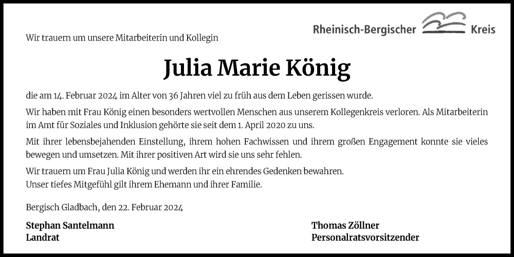  Traueranzeige für Julia König vom 24.02.2024 aus Kölner Stadt-Anzeiger / Kölnische Rundschau / Express