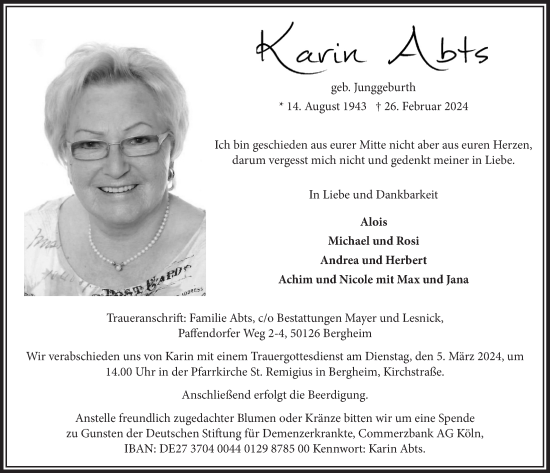 Anzeige von Karin Abts von  Werbepost 
