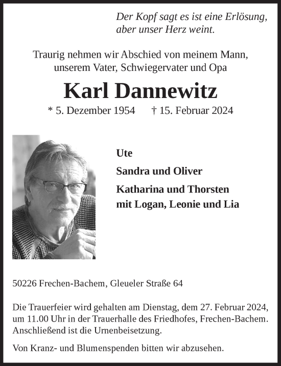 Anzeige von Karl Dannewitz von  Wochenende 
