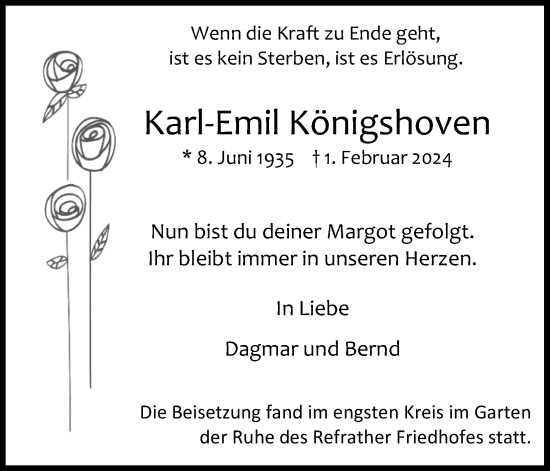 Anzeige von Karl-Emil Königshoven von Kölner Stadt-Anzeiger / Kölnische Rundschau / Express