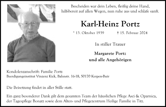 Anzeige von Karl-Heinz Portz von  Werbepost 
