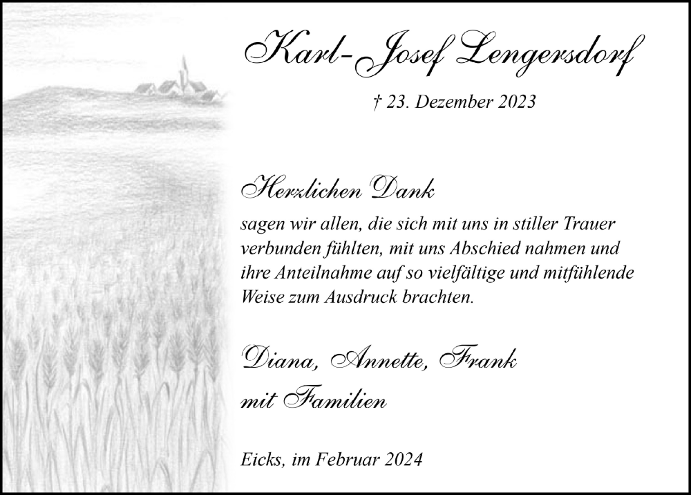  Traueranzeige für Karl-Josef Lengersdorf vom 24.02.2024 aus  Blickpunkt Euskirchen 