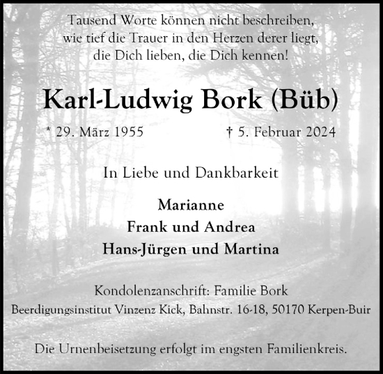 Anzeige von Karl-Ludwig Bork von  Werbepost 