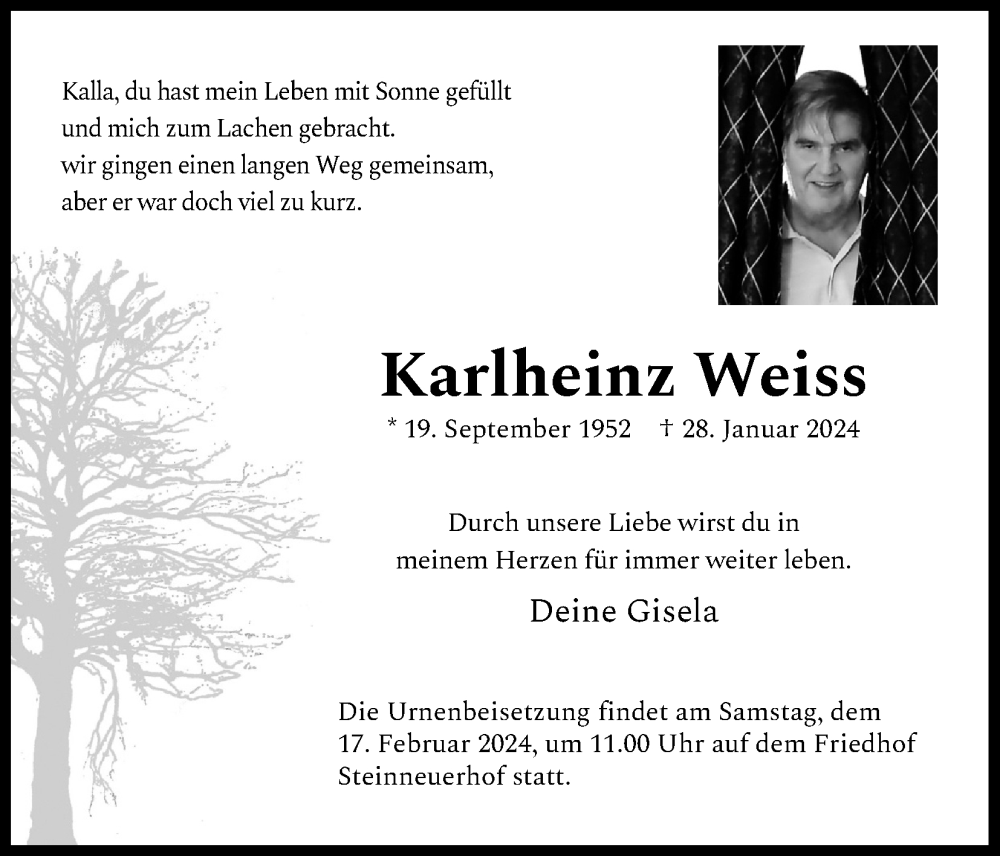  Traueranzeige für Karlheinz Weiss vom 14.02.2024 aus Kölner Stadt-Anzeiger / Kölnische Rundschau / Express