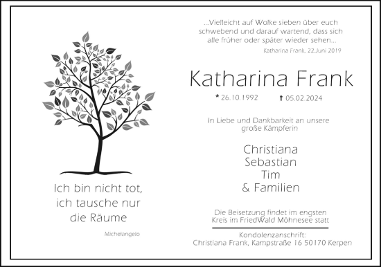Anzeige von Katharina Frank von  Werbepost 