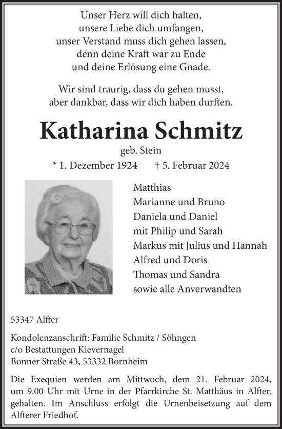 Anzeige von Katharina Schmitz von  Schaufenster/Blickpunkt 