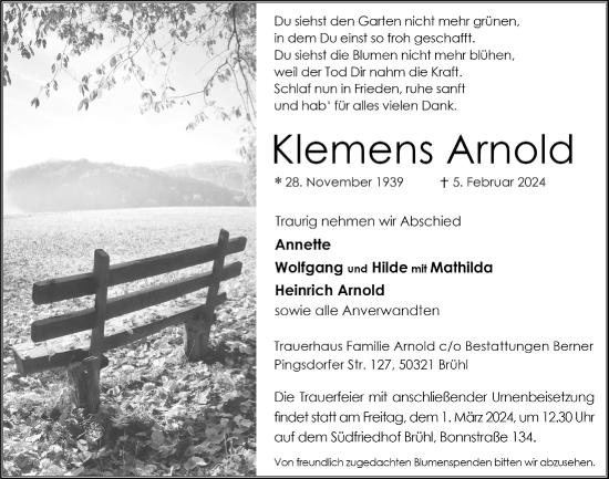 Anzeige von Klemens Arnold von  Schlossbote/Werbekurier 