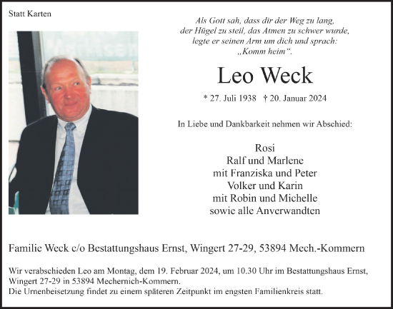 Anzeige von Leo Weck von  Blickpunkt Euskirchen 