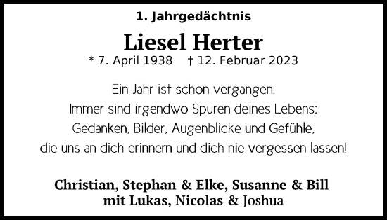 Anzeige von Liesel Herter von Kölner Stadt-Anzeiger / Kölnische Rundschau / Express