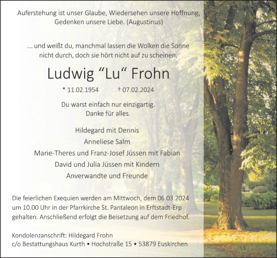 Anzeige von Ludwig Frohn von  Werbepost 