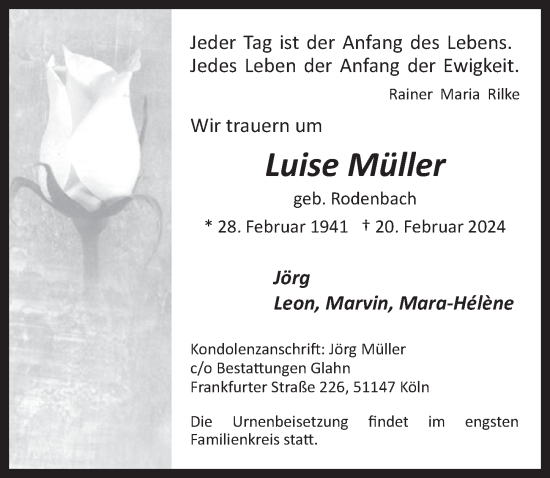 Anzeige von Luise Müller von  EXPRESS - Die Woche 