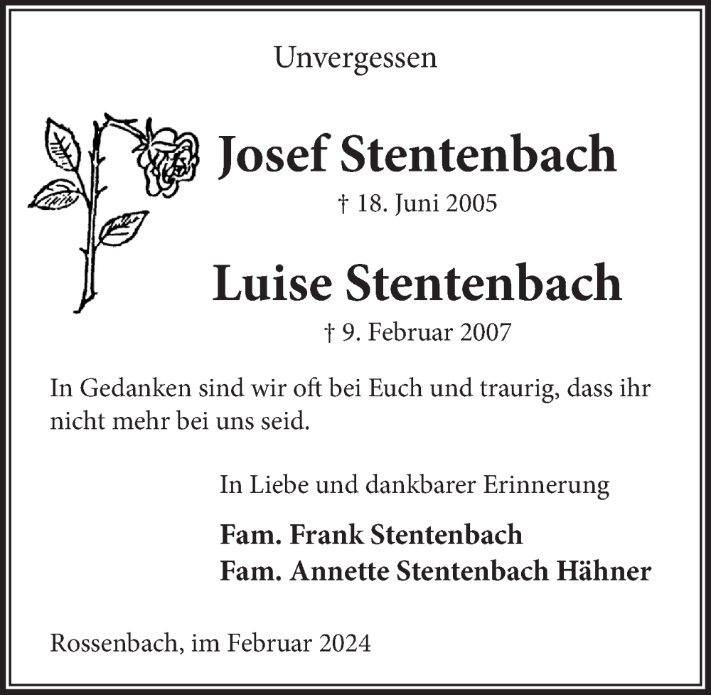  Traueranzeige für Luise Stentenbach vom 18.07.2023 aus  Lokalanzeiger 