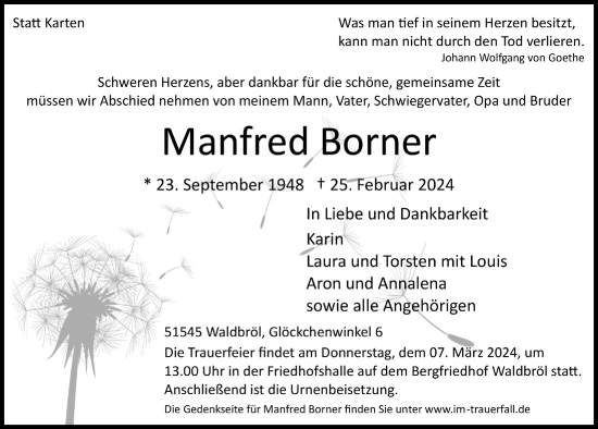 Anzeige von Manfred Borner von  Lokalanzeiger 