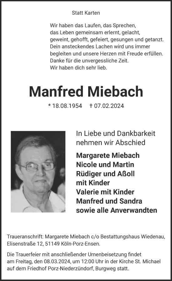 Anzeige von Manfred Miebach von  EXPRESS - Die Woche 