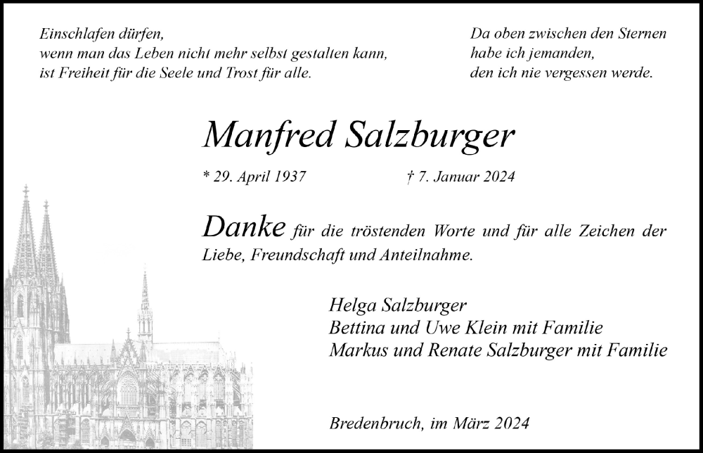  Traueranzeige für Manfred Salzburger vom 01.03.2024 aus  Anzeigen Echo 