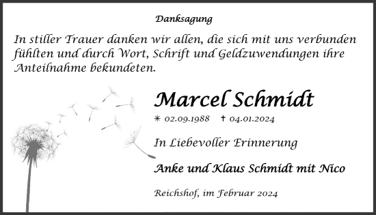 Anzeige von Marcel Schmidt von  Anzeigen Echo 