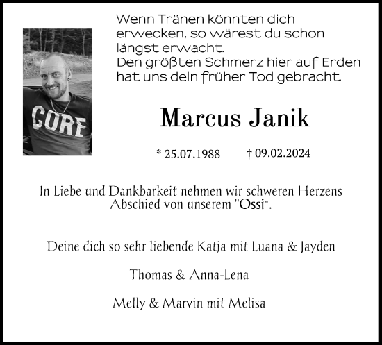 Anzeige von Marcus Janik von Kölner Stadt-Anzeiger / Kölnische Rundschau / Express