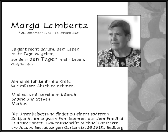 Anzeige von Marga Lambertz von  Werbepost 
