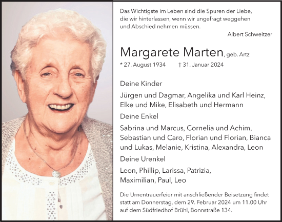 Anzeige von Margarete Marten von  Schlossbote/Werbekurier 