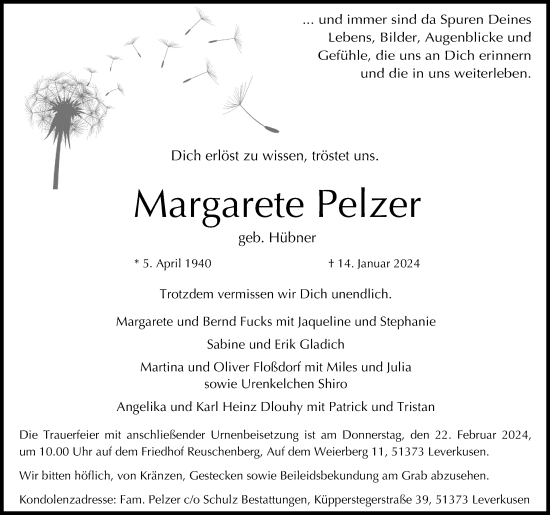Anzeige von Margarete Pelzer von Kölner Stadt-Anzeiger / Kölnische Rundschau / Express