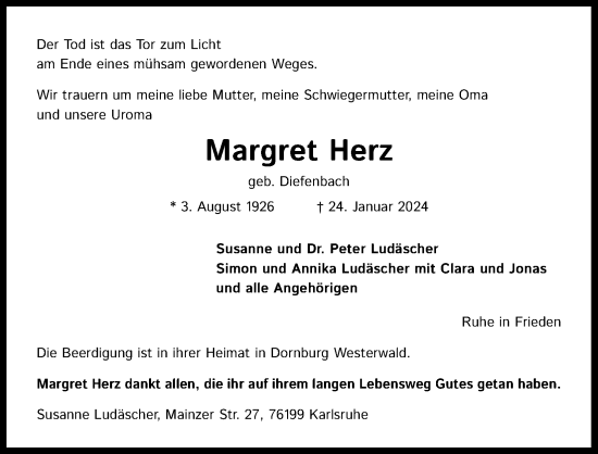 Anzeige von Margret Herz von Kölner Stadt-Anzeiger / Kölnische Rundschau / Express