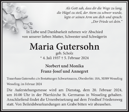 Anzeige von Maria Gutersohn von  Schlossbote/Werbekurier 