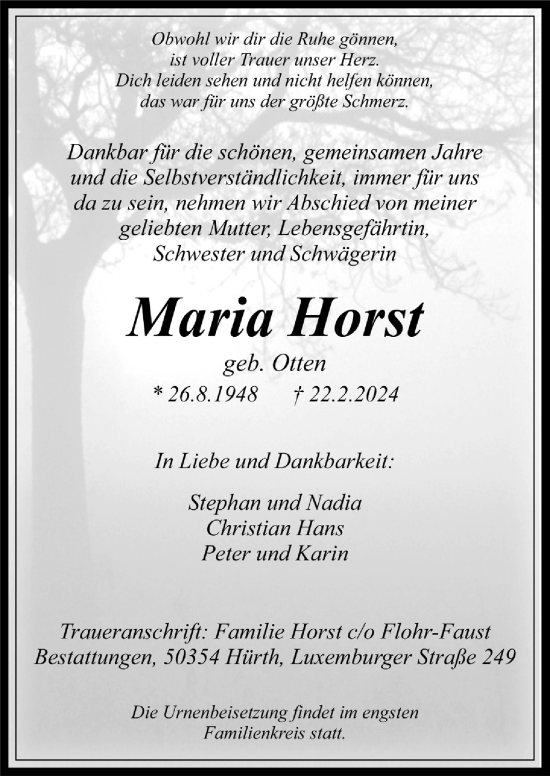 Anzeige von Maria Horst von  Wochenende 
