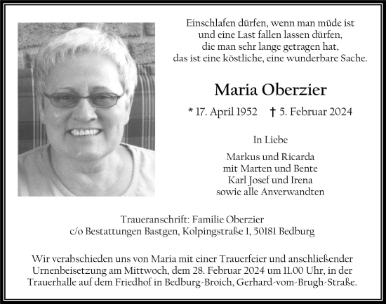 Anzeige von Maria Oberzier von  Werbepost 